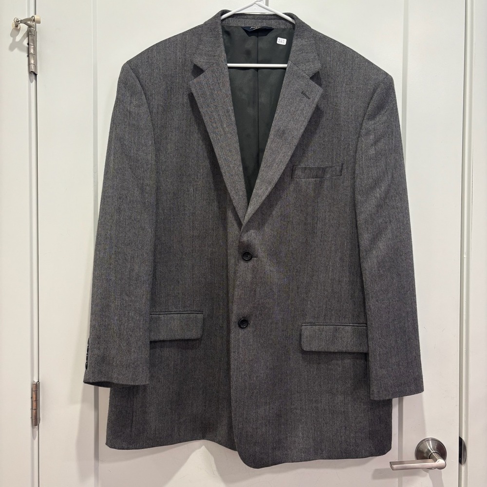 Joseph & Feiss Gold 50 Long Blazer Grey Herringbone 100% Lambswool Sport Coat